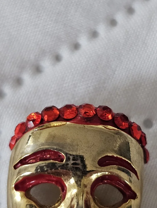 Vintage Gold Tone Comedy Tragedy Mask Stick Pin Red And Gold, 2.5" Theatercore - Picture 6 of 8